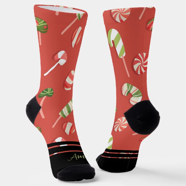 Customisable Red Christmas Candy Socks (Angled)