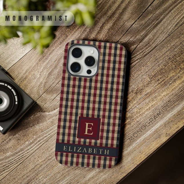 Customisable Red Green Brown Chequered Pattern iPhone Case (Customizable Red Green Brown Checkered Pattern iPhone Case)