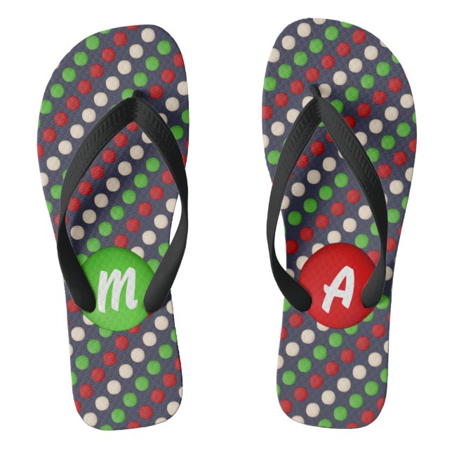 Customisable Red Green White Dots Jandals (Footbed)