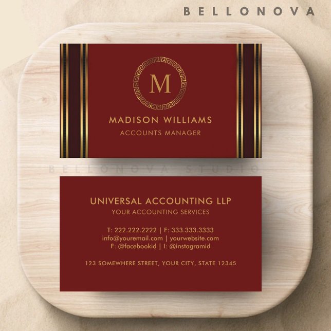 Customisable Red Maroon Gold Professional  Business Card (Customizable Red Maroon Gold Professional Business Card)