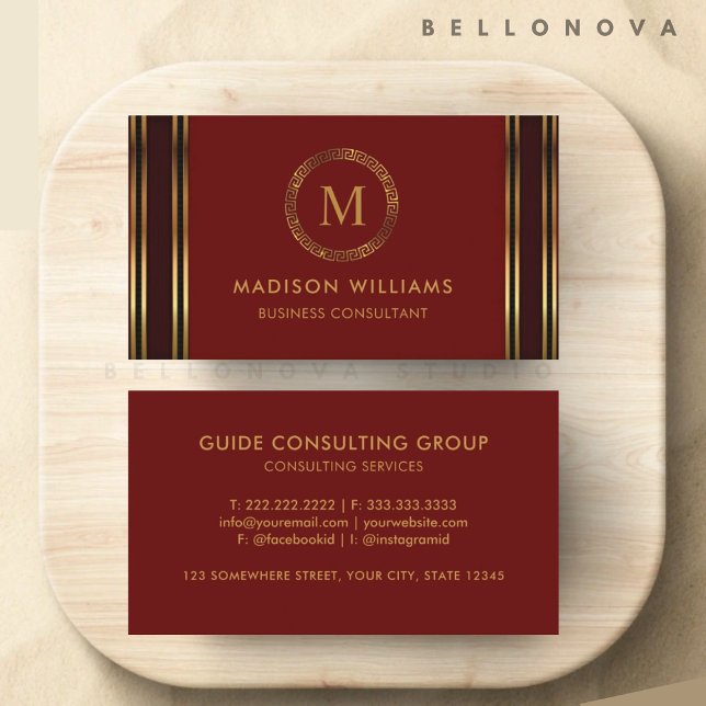 Customisable Red Maroon Gold Professional  Business Card (Customizable Red Maroon Gold Professional Business Card)
