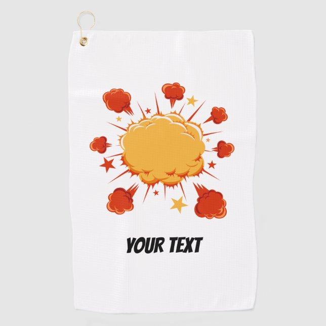 Customisable red orange comic explosion golf towel (Front)