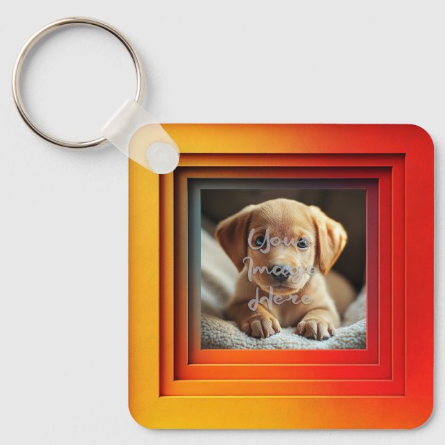 Customisable Red Orange Sunset Gradient Frame Key Ring (Front)