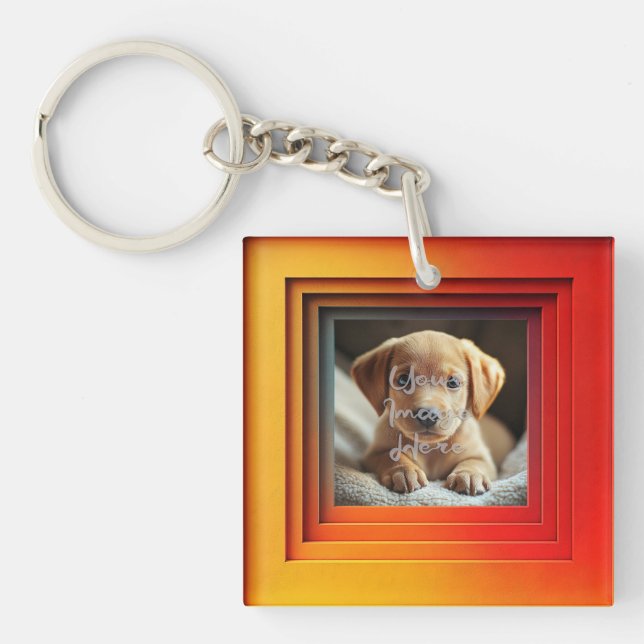 Customisable Red Orange Sunset Gradient Frame Key Ring (Front)