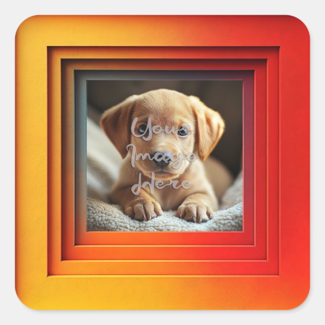 Customisable Red Orange Sunset Gradient Frame Square Sticker (Front)