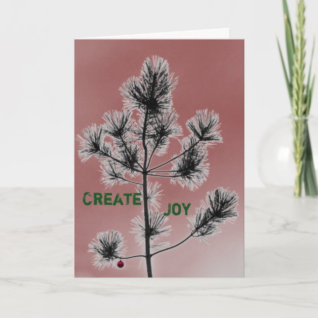 Customisable Red Ornament Christmas Tree Holiday Card (Front)