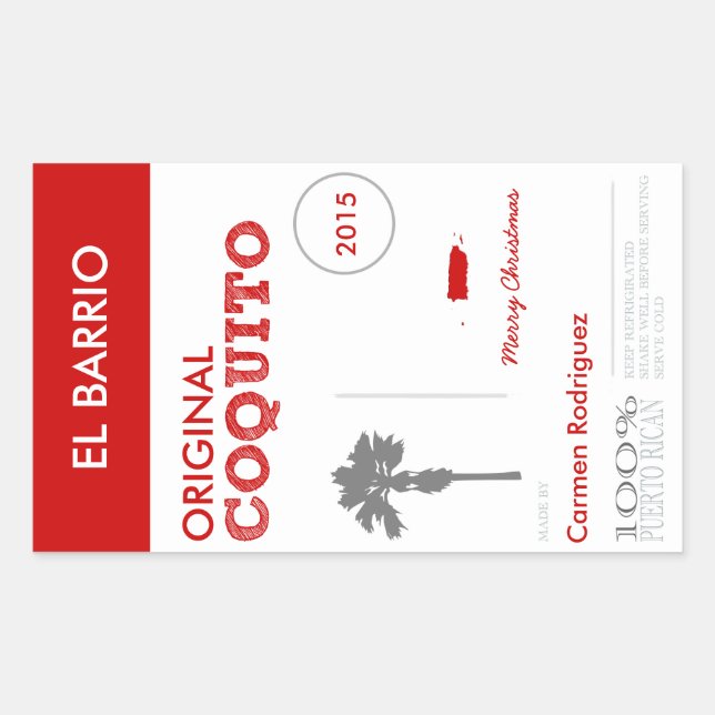 Customisable Red Puerto Rican Coquito Rectangular Sticker (Front)