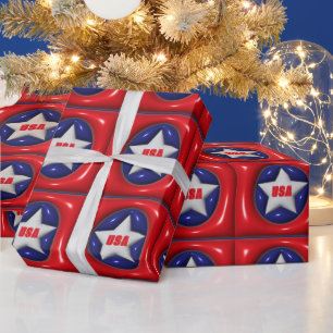 Customisable Red White and Blue Star USA  Wrapping Paper