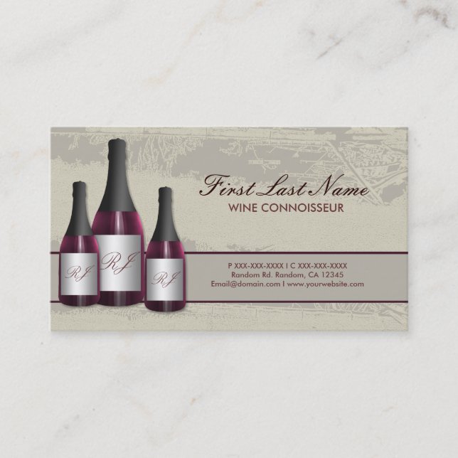 Customisable red wine bottle business cards (Front)