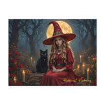 Customisable Red Witch and Familiar Post Card