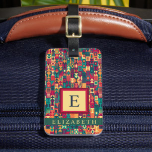 Customisable Red Yellow Green Shapes Geometric  Luggage Tag