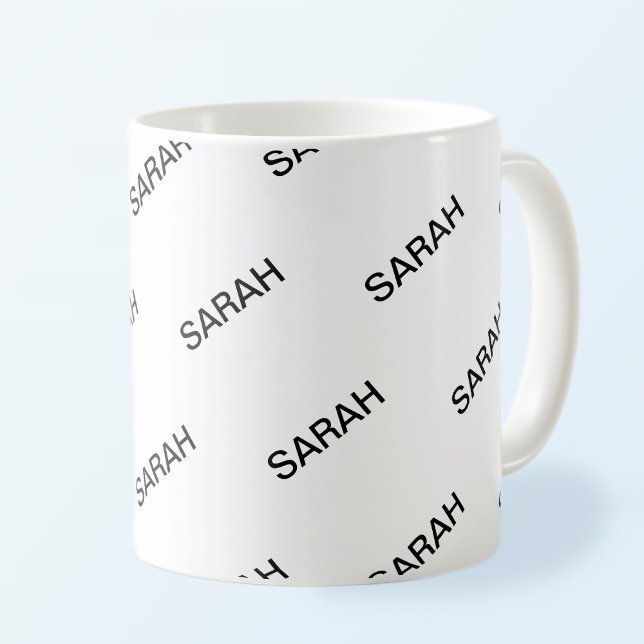 Customisable Repeating Text Modern White & Black Coffee Mug (Creator Uploaded)