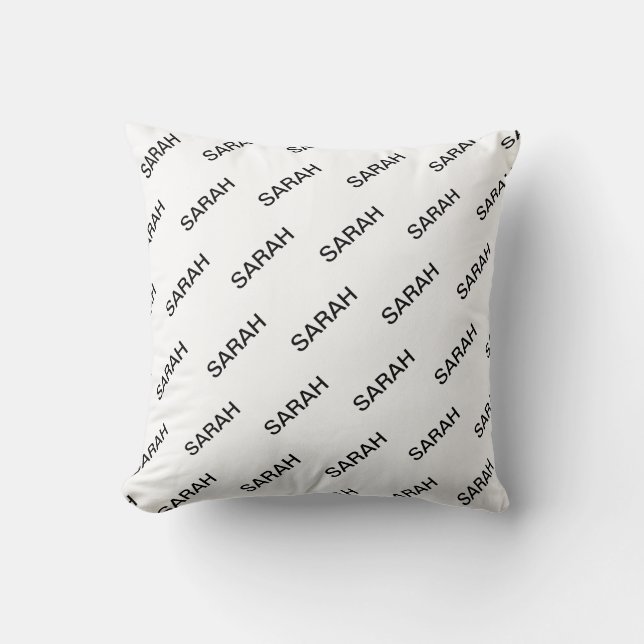 Customisable Repeating Text Modern White & Black Cushion (Front)