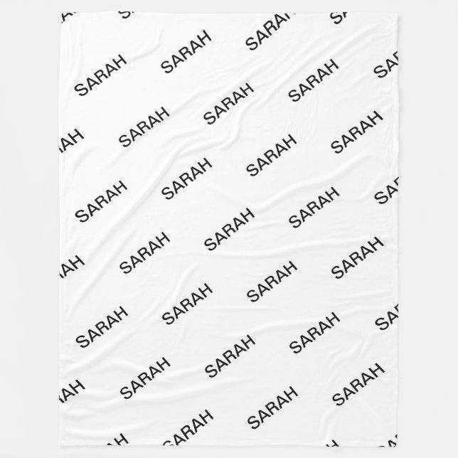 Customisable Repeating Text Modern White & Black Fleece Blanket (Front)