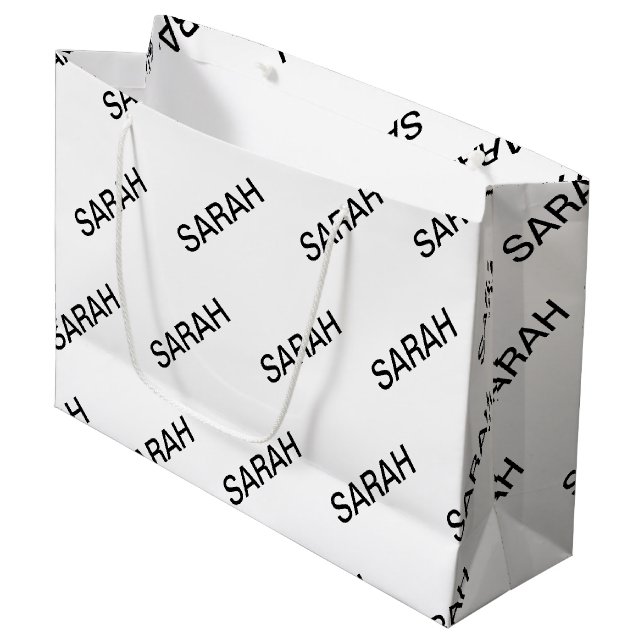 Customisable Repeating Text Modern White & Black Large Gift Bag (Front Angled)