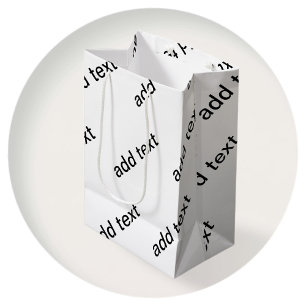 Customisable Repeating Text Modern White & Black Medium Gift Bag