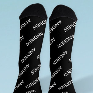 Customisable Repeating Text Modern White & Black Socks
