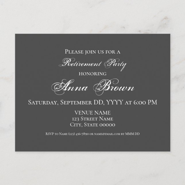 Customisable retirement invitation spotlight postcard (Front)