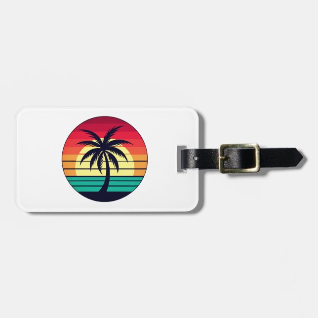 Customisable retro bold tropical image luggage tag (Front Horizontal)