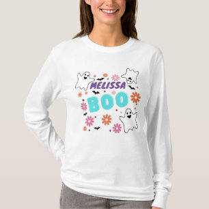 Customisable Retro Boo Halloween Floral Design T-Shirt