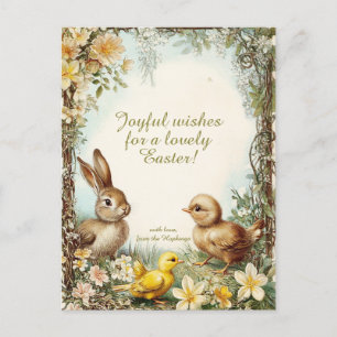 Customisable 🐇Retro Bunny & Chicks Delight Holiday Postcard