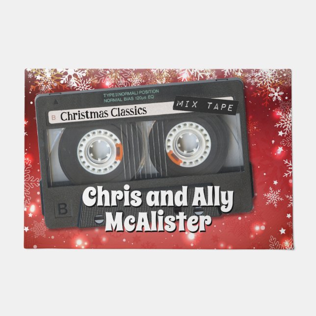 Customisable Retro Cassette Tape Christmas Doormat (Front)