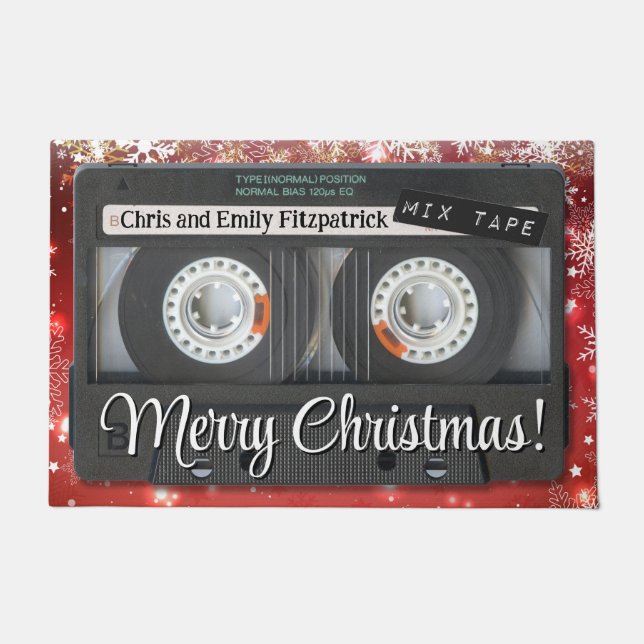 Customisable Retro Cassette Tape Christmas Doormat (Front)