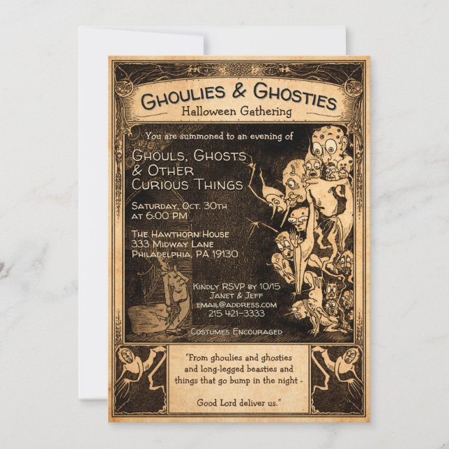 Customisable Retro Ghoulies Halloween Invitation (Front)