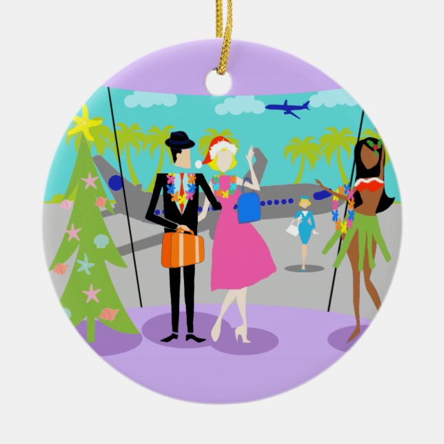 Customisable Retro Hawaiian Christmas Ornament (Front)
