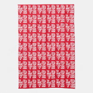 Customisable Retro LOVE Squares Tea Towel