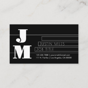 Customisable Retro-modern Black & White Monogram Business Card