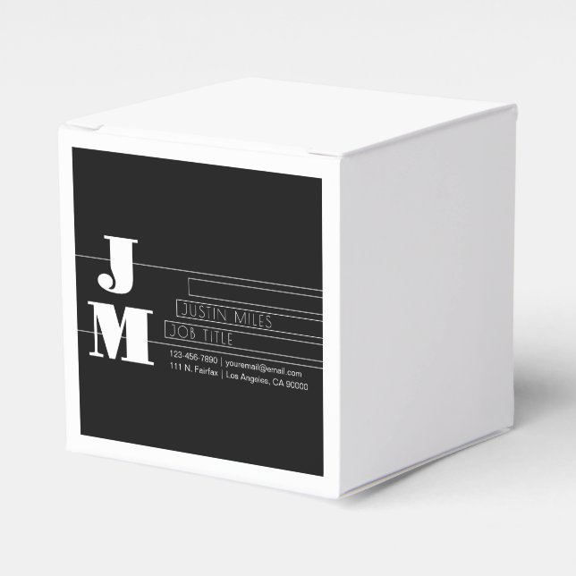 Customisable Retro-modern Black & White Monogram Favour Box (Front Side)