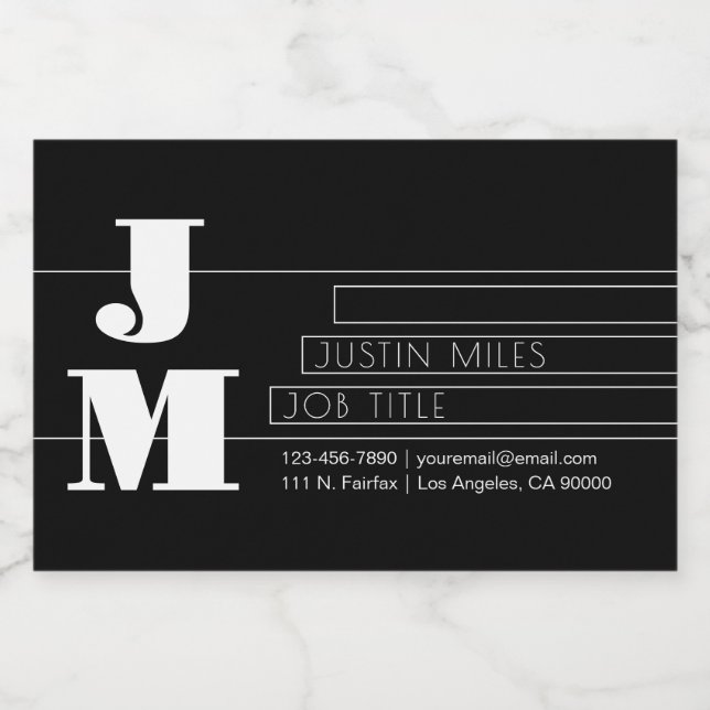 Customisable Retro-modern Black & White Monogram Food Label (Single Label)