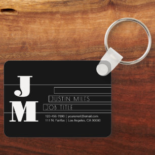 Customisable Retro-modern Black & White Monogram Key Ring
