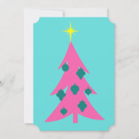 Customisable Retro Pink Christmas Tree Invitations