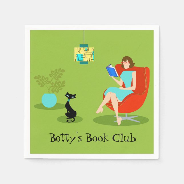 Customisable Retro Reading Woman Paper Napkins (Front)