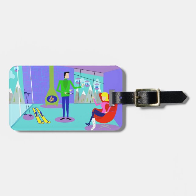 Customisable Retro Ski Vacation Luggage Tag (Front Horizontal)