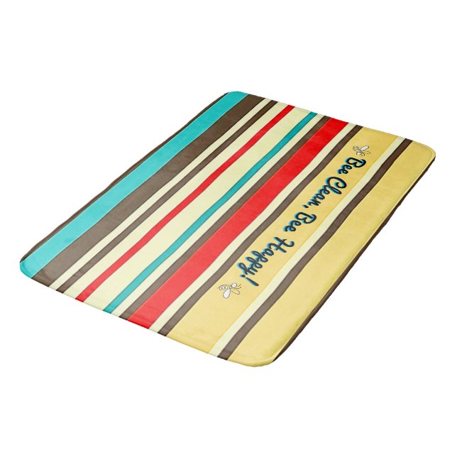 Customisable Retro Striped Bath Mat with Bees (Angled)