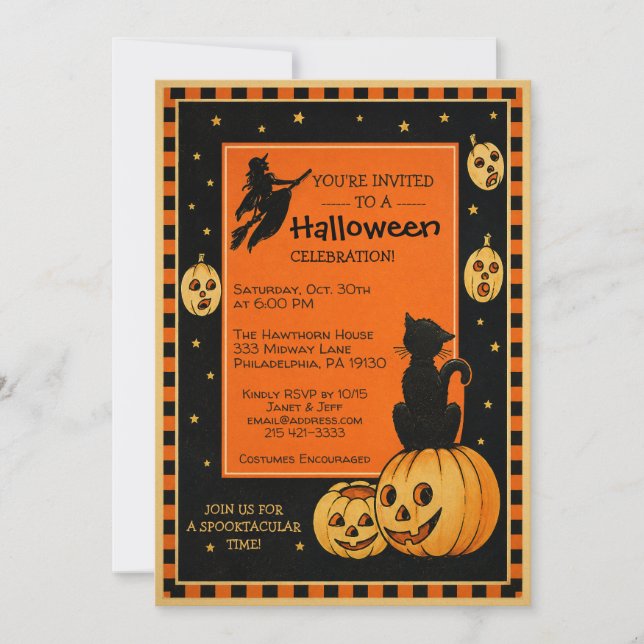 Customisable Retro Style Halloween Invitation (Front)