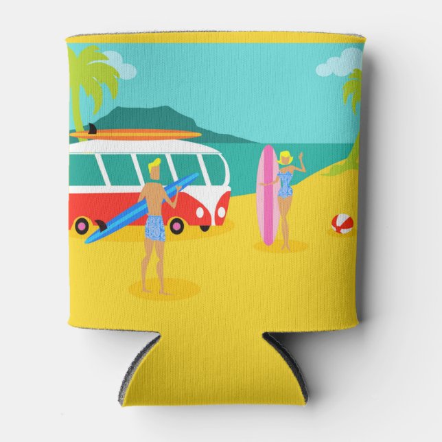 Customisable Retro Surfer Couple Can Cooler (Front)