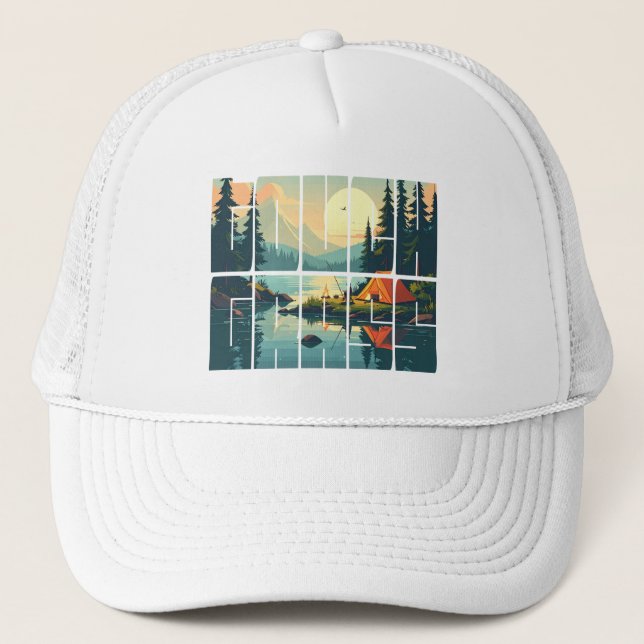 Customisable Retro Touch Grass Outdoors Typography Trucker Hat (Front)