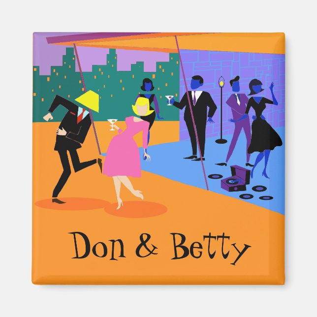 Customisable Retro Urban Rooftop Party Magnet (Front)