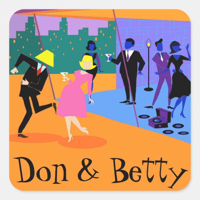 Customisable Retro Urban Rooftop Party Stickers (Front)