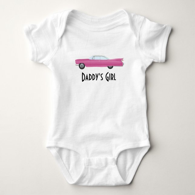 Customisable Retro Vintage Pink Caddie Trendy Baby Bodysuit (Front)