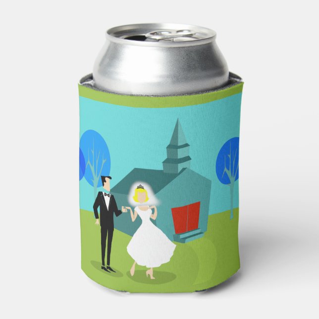 Customisable Retro Wedding Couple Can Cooler (Can Front)