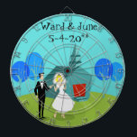 Customisable Retro Wedding Couple Dart Board<br><div class="desc">This Customisable Retro Wedding Couple Dart Board will have you hearing wedding bells. The 1960's style, minimalist art design features a bride and groom on their wedding day. The happy couple looks good enough to be standing atop a wedding cake. But they aren't. They're standing on lush, green grass. The...</div>