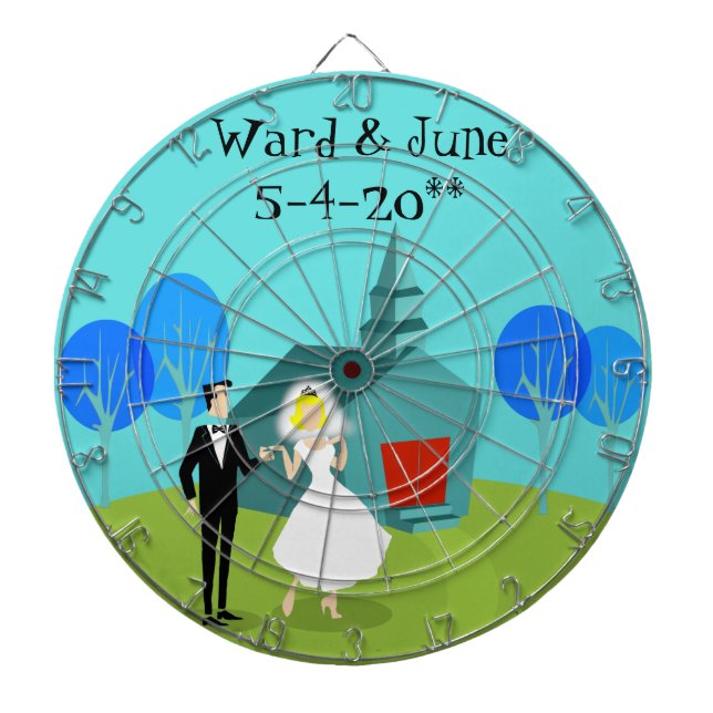 Customisable Retro Wedding Couple Dart Board (Front)