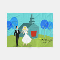 Customisable Retro Wedding Couple Fleece Blanket
