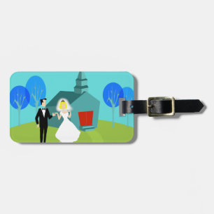 Customisable Retro Wedding Couple Luggage Tag