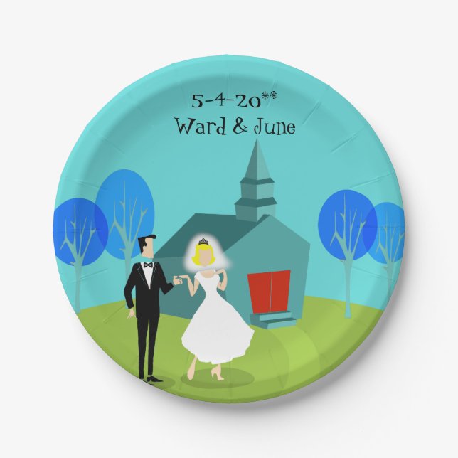 Customisable Retro Wedding Couple Paper Plates (Front)